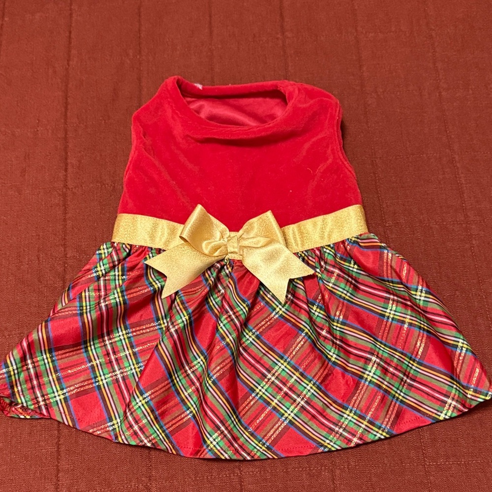 Festive Red and Gold Plaid Dog Dress